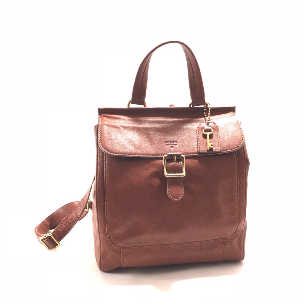 Fossil Cognac Leather Backpack EUC